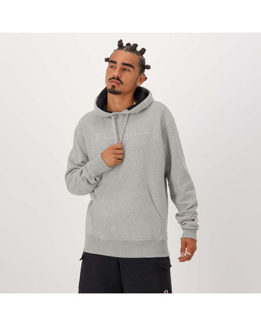 Champion Gray Powerblend Hoodie, Tonal Script Logo for men