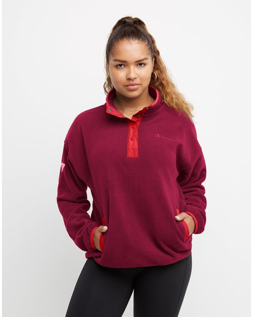 Champion Explorer Fleece Snap Pullover in Red | Lyst