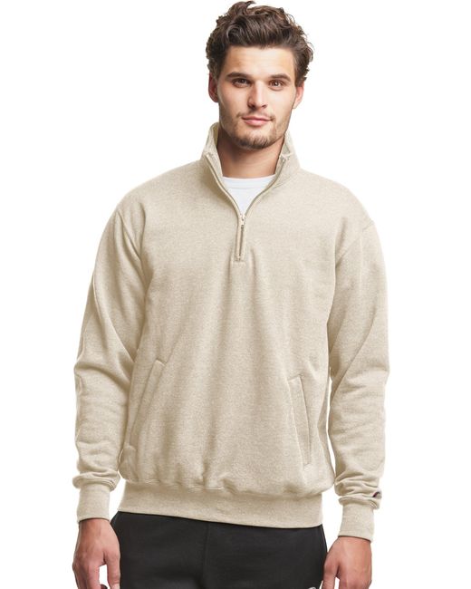 Champion Powerblend Fleece 1/4 Zip Pullover With Pockets in Oatmeal Heather  (Natural) | Lyst