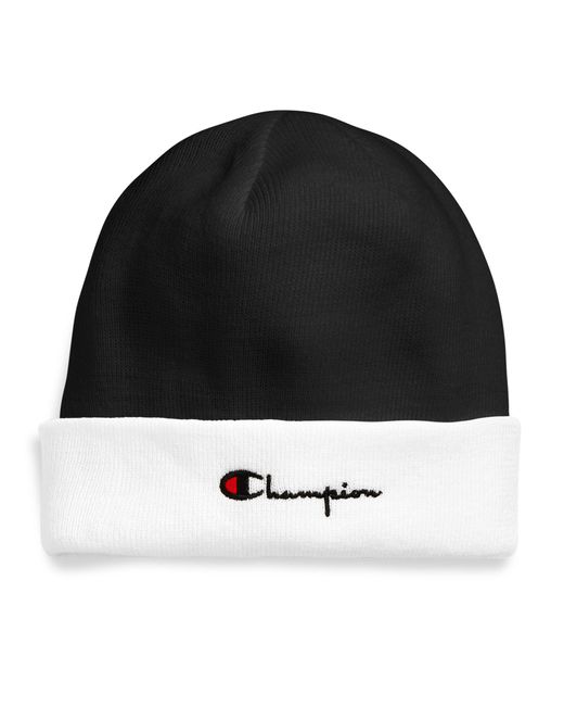 Champion Synthetic Beanie With Cuff in Black/White (Black) -