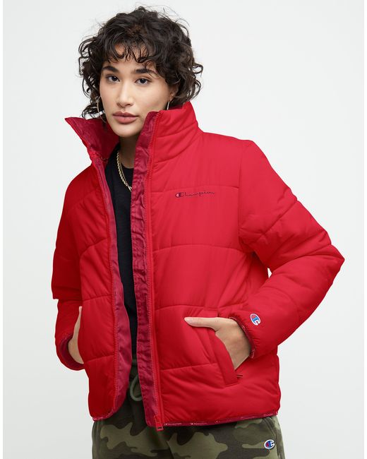 Champion Puffer Jacket in Red | Lyst