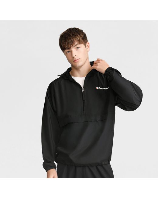 Champion Black Stadium Packable Jacket, Script Logo for men