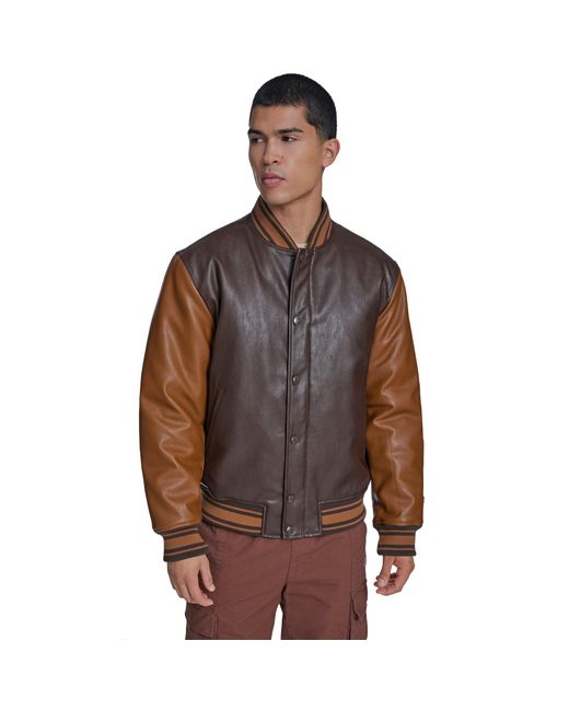 Champion Brown Faux Leather Varsity Jacket for men
