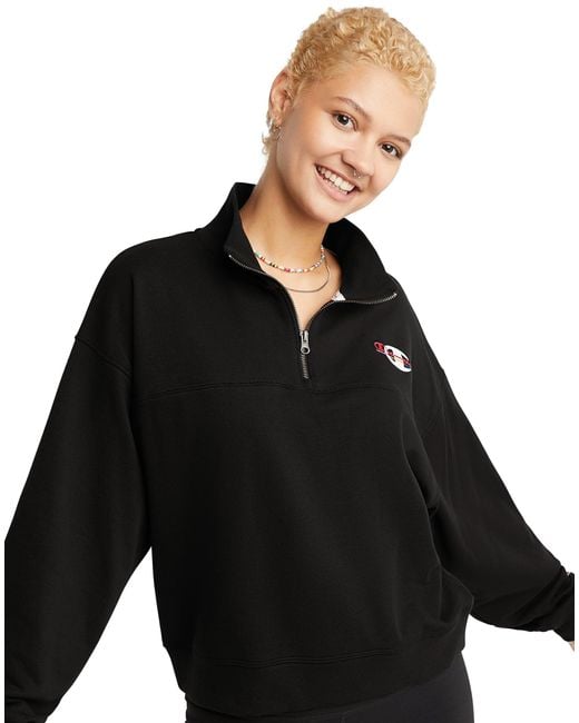 champion-campus-french-terry-quarter-zip-in-black-lyst