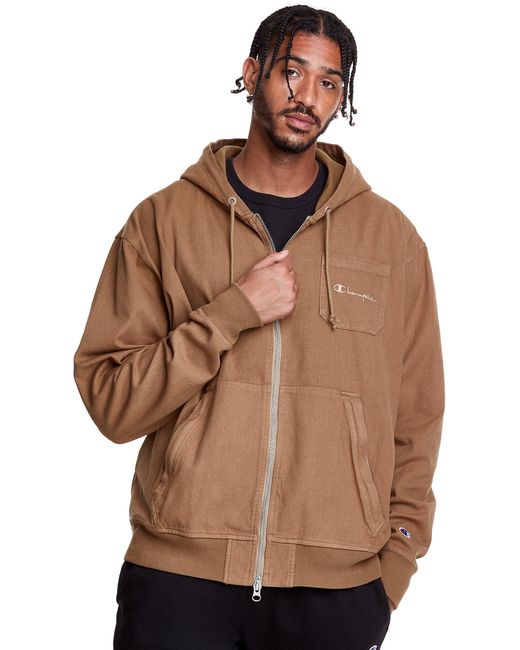 Champion Canvas Full Zip Hooded Jacket in Brown for Men | Lyst