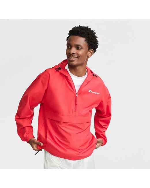 Champion Red Stadium Packable Jacket, Script Logo for men