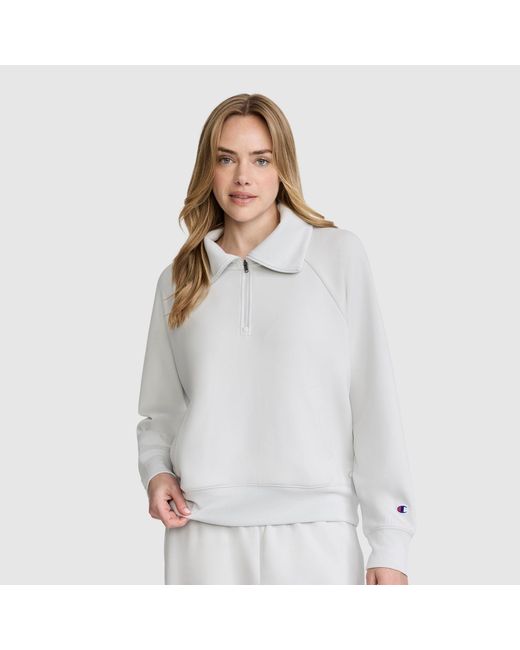 Champion White Quarter- Zip Pullover