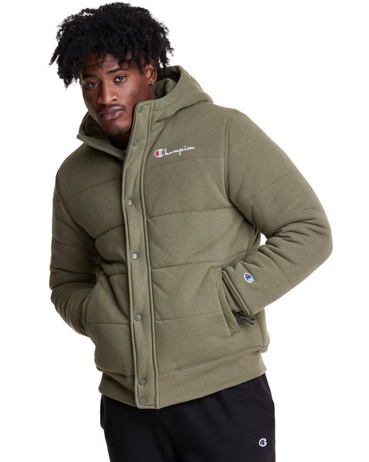 Champion Fleece Reverse Weave Puffer Jacket in Cargo Olive (Green) for Men  | Lyst