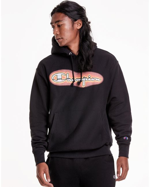 reverse weave black champion hoodie