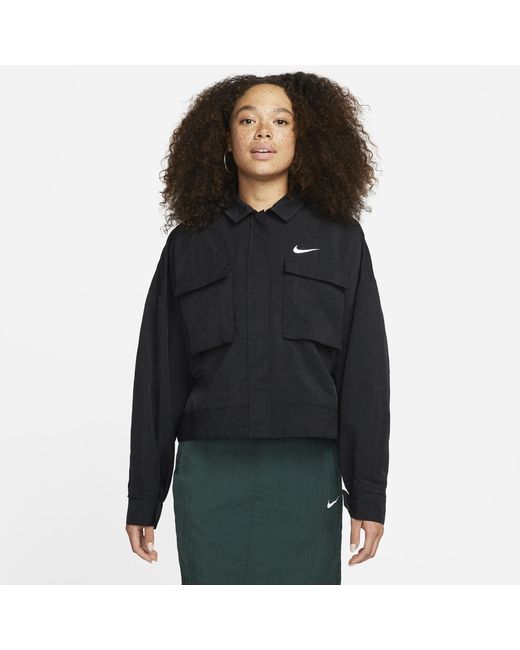 Nike Synthetic Sportswear Essential Woven Jacket in Black,White (Black ...