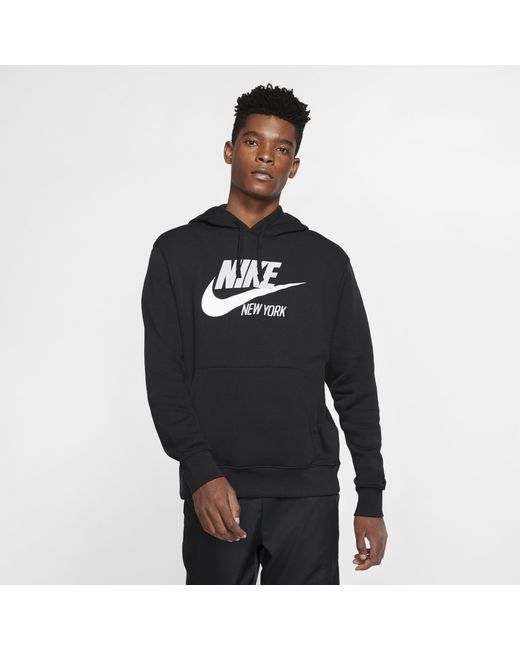 Nike Fleece Nsw City Pullover Hoodie in Black/White (Black) for Men - Lyst