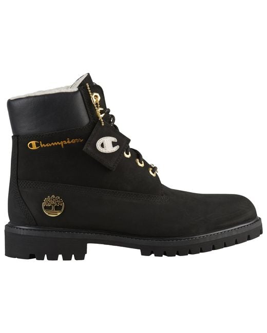 Timberland Leather X Champion 6\" Shearling Boots" in Black for Men | Lyst