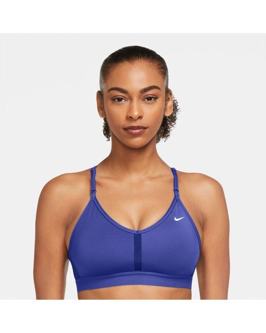Nike Synthetic Indy Sport Bra Vneck in Blue Lyst