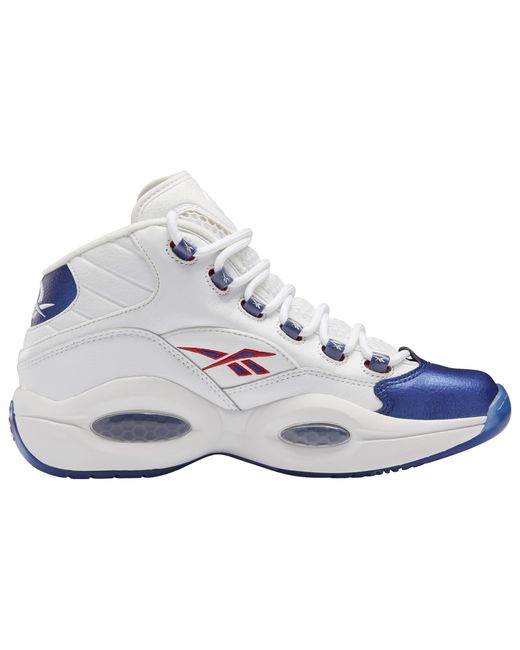 Reebok Leather Question Mid Basketball Shoes in White/Blue (Blue) for