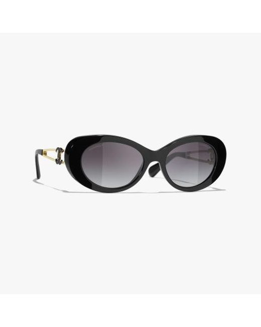 CHANEL Women's Black Oval Sunglasses