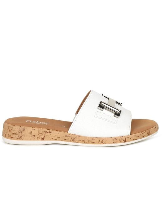 Gabor White Oaty Mule Sandals