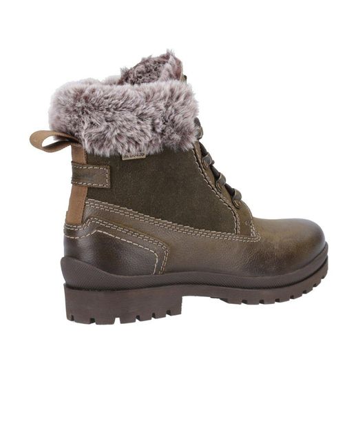 Cotswold Brown Faux Fur-Lined Lace-Up Ankle Boots