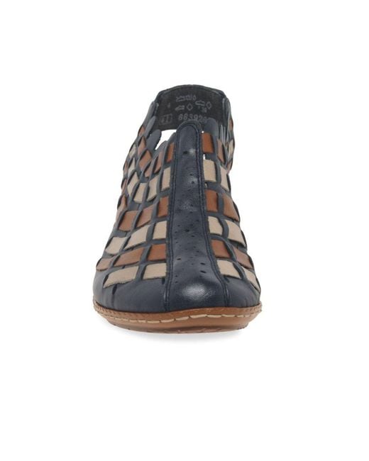Rieker Blue Sina Leather Woven Heeled Shoes