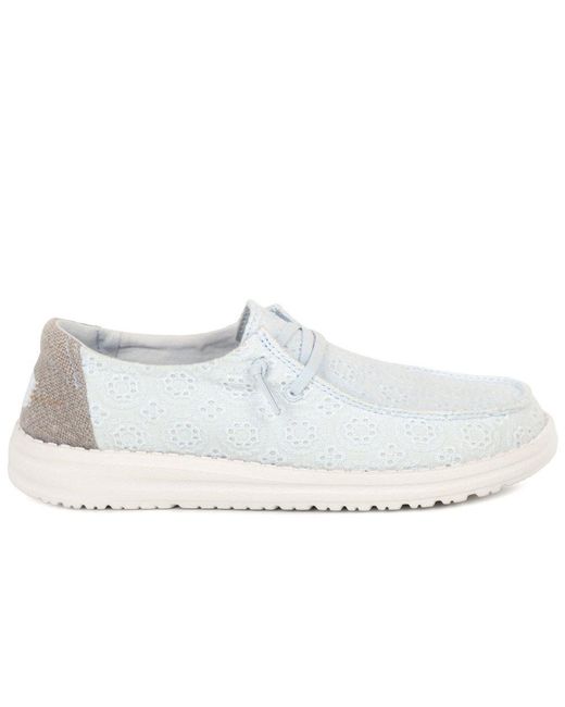 HeyDude White Wendy Eyelet Lace Canvas Shoes
