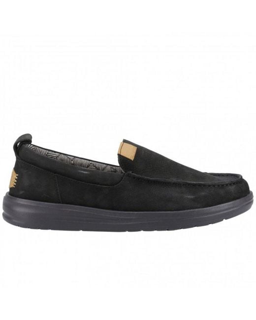 Hey Dude Black Wally Grip Moc Craft Leather Shoes for men