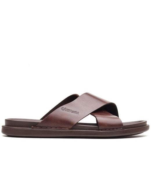 Base London Brown Drift Cross Strap Sandals for men