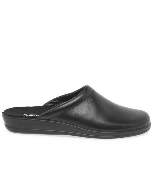 Rohde Black Mule Leather Slip On Slippers for men
