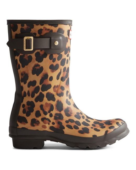 Hunter Brown Original Short Leopard Wellingtons