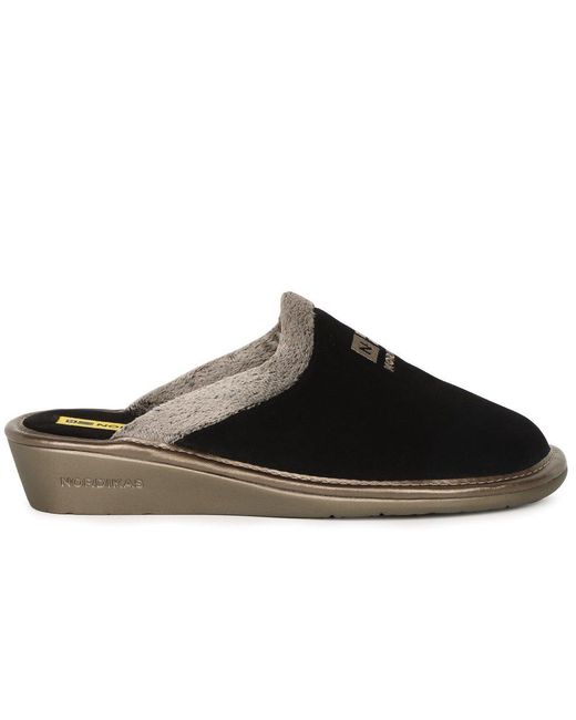 Nordika's Black Suede Wedge Mule Slippers