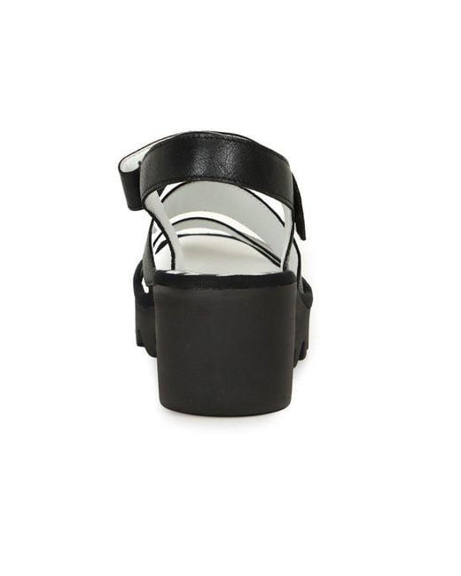 Fly London Black Bexy Wedge Heel Sandals