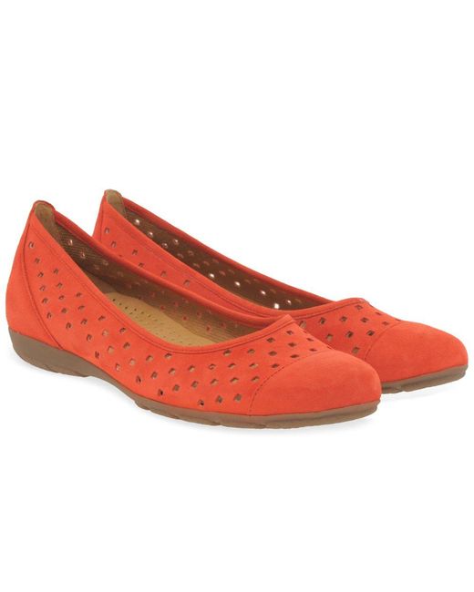 Gabor Red Ruffle Punched Detail Casual Shoes