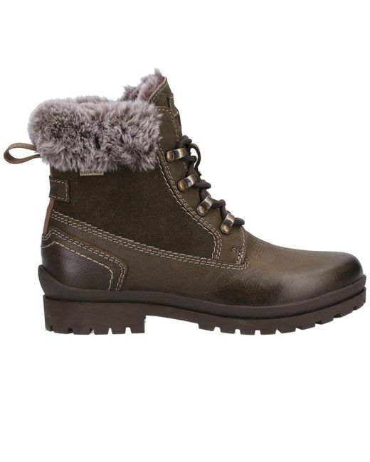 Cotswold Brown Faux Fur-Lined Lace-Up Ankle Boots