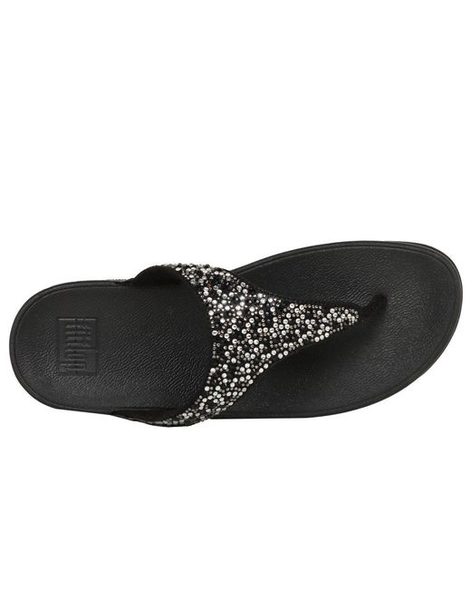 Fitflop Black Lulu Crystal Mix Toe Post Sandals