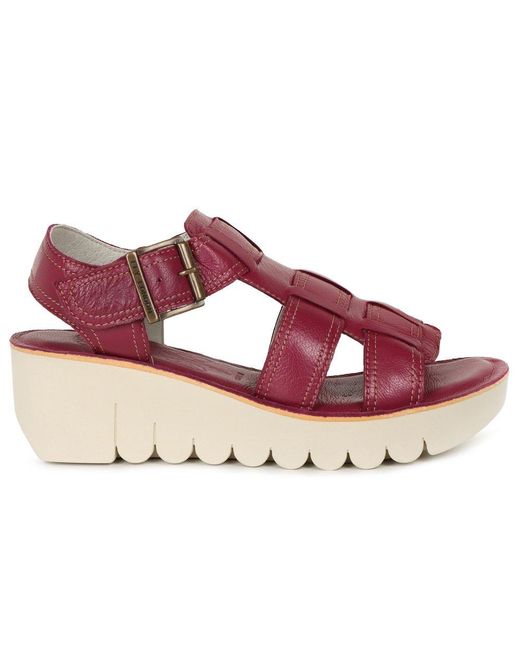 Fly London Purple Yudd Wedge Heel Sandals