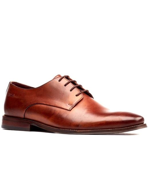 Base London Red Marley Plain Toe Derby Shoes for men