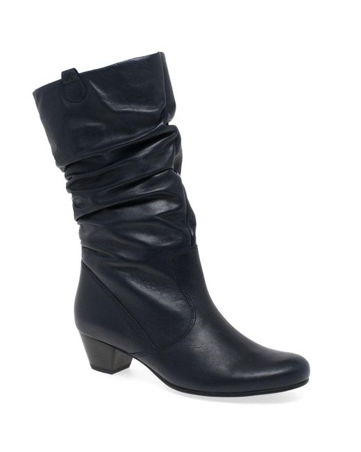 Gabor Blue Rachel Leather Wide Fitting Boots