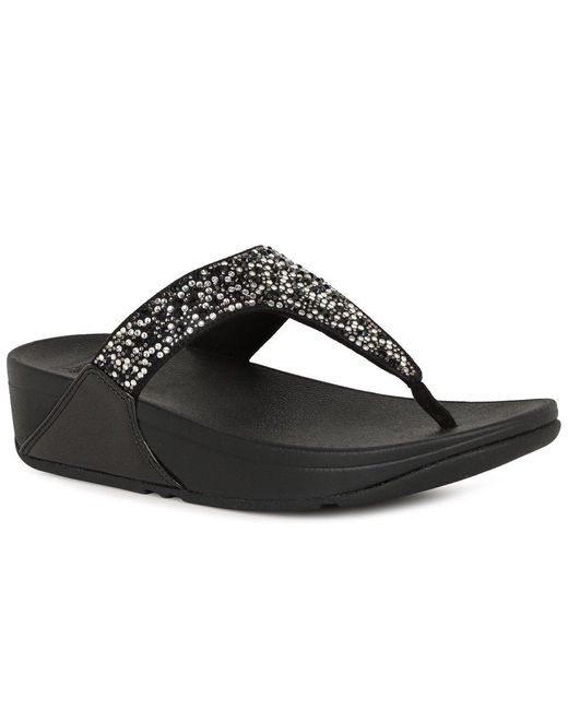 Fitflop Black Lulu Crystal Mix Toe Post Sandals