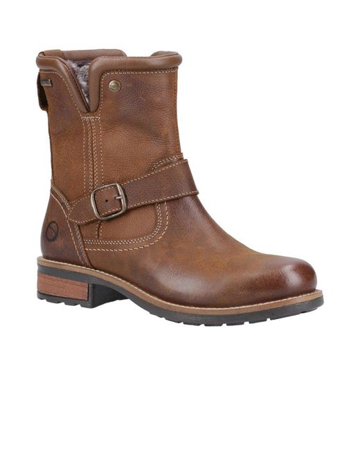 Cotswold Brown Buckled Faux Fur-Lined Ankle Boots