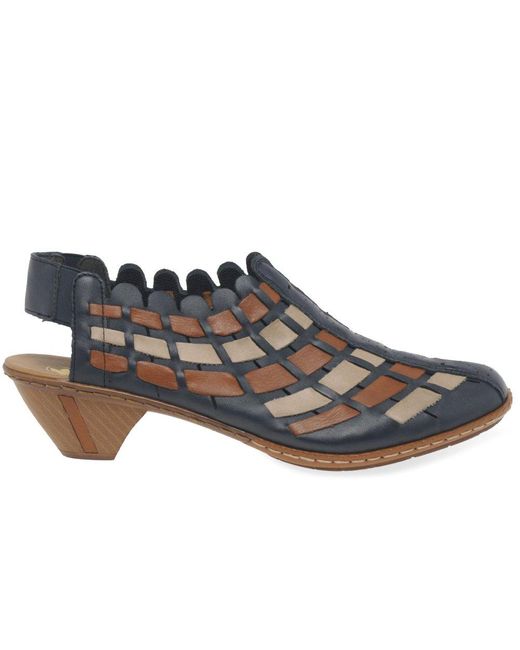 Rieker Blue Sina Leather Woven Heeled Shoes