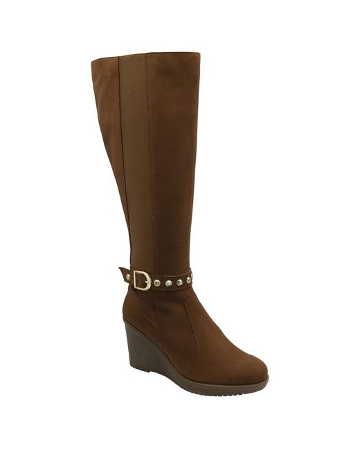 Ravel Brown Arkle Knee High Wedge Boots