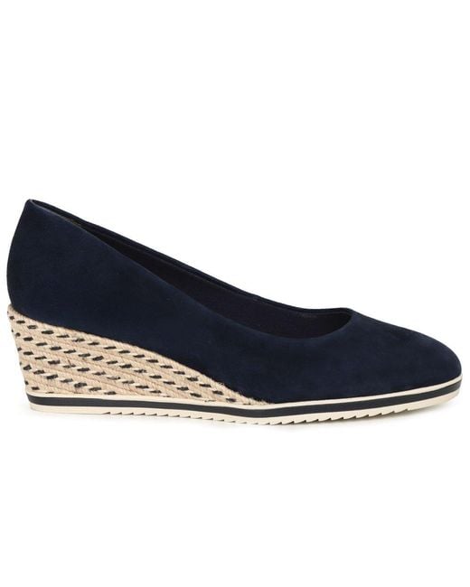 Tamaris Blue Peony Wedge Espadrilles