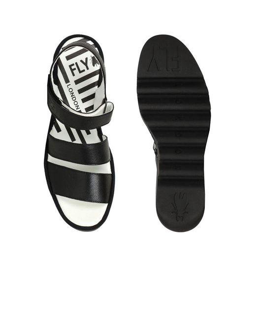 Fly London Black Bexy Wedge Heel Sandals