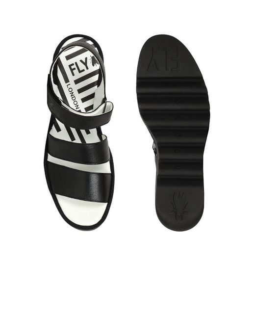 Fly London Black Bexy Wedge Heel Sandals