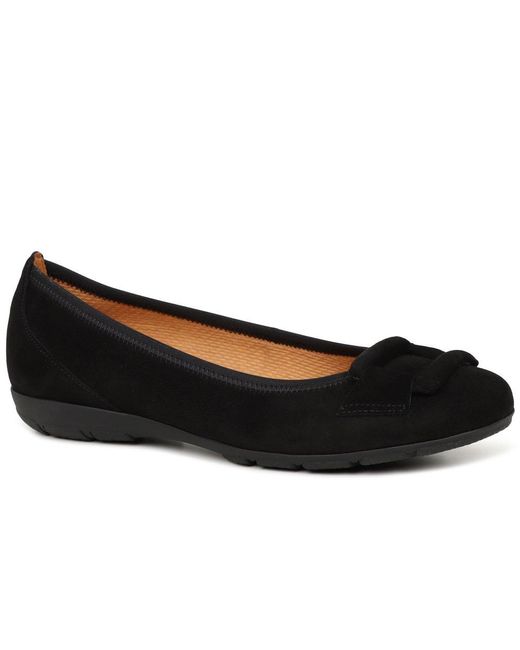 Gabor Black Raven Ballet Pumps Suede Trim