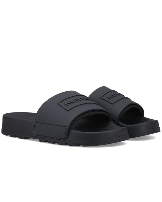 Hunter Black Core Embossed Slider Sandals for men