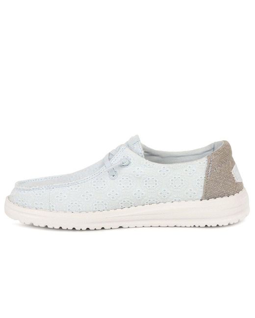 HeyDude White Wendy Eyelet Lace Canvas Shoes