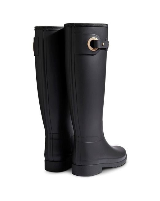 Hunter Black Refined Tall Eyelet Buckle Boots