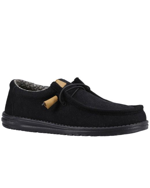 Hey Dude Black Wally Corduroy Shoes for men
