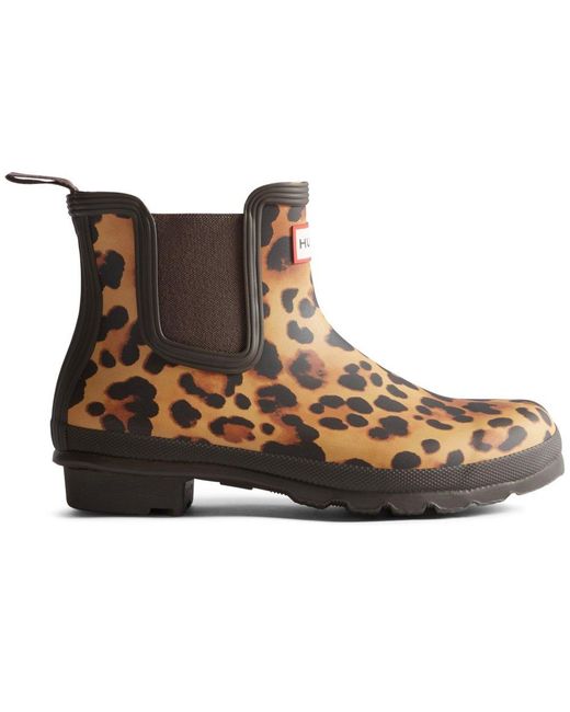 Hunter Brown Original Chelsea Leopard Wellingtons