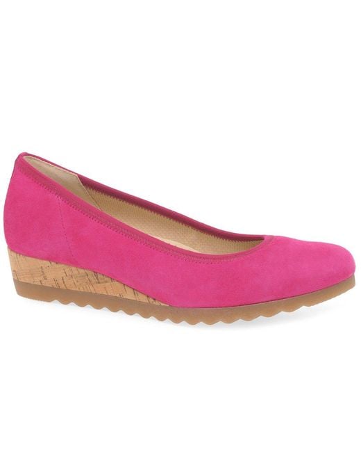 Gabor Pink Epworth Low Wedge Heel Shoes