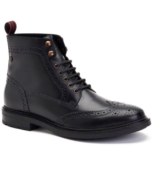 Base London Black Dealer Brogue Boots for men